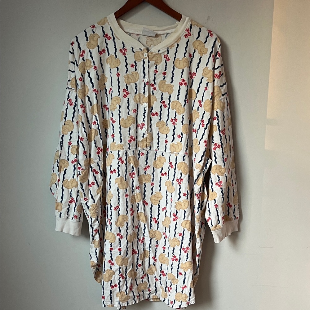 Vintage Cottagecore Cat Print Henley Tunic | Simply Basic Stripe Floral Top #